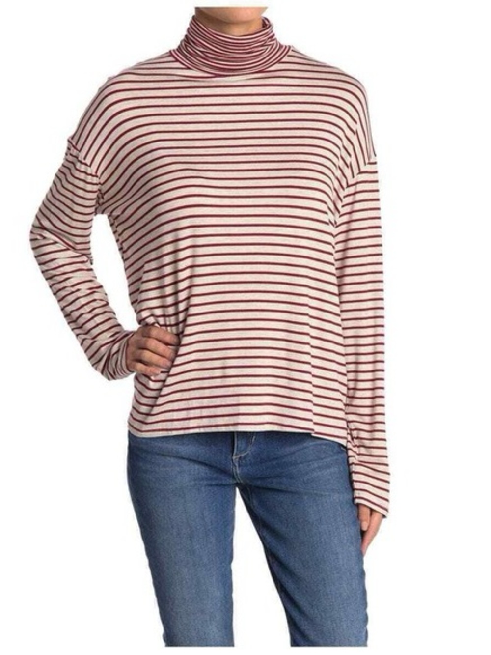 PST PROJECT SOCIAL T NEW $48 Mixed Stripe Turtleneck Top L